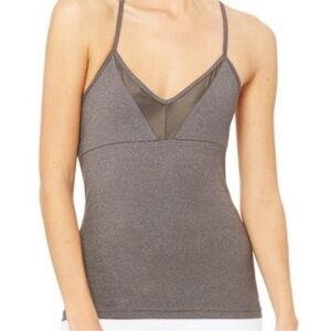 Alo Yoga Grey Silver Mesh Panel V Neck Tan Medium